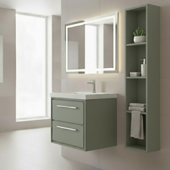 Hudson Reed Lille Wall Hung 2-Drawer Vanity Unit with 1TH Thin-Edge Basin 600mm Wide - Fern Green | Product Image