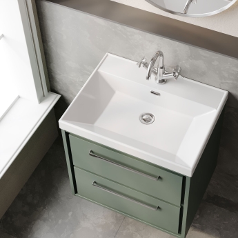 Hudson Reed Lille Wall Hung 2-Drawer Vanity Unit with 1TH Thin-Edge Basin 600mm Wide - Fern Green | Product Image