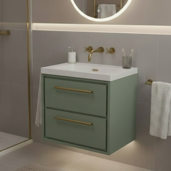 Hudson Reed Lille Wall Hung 2-Drawer Vanity Unit with 0TH Contemporary Basin 600mm Wide - Fern Green | Product Image