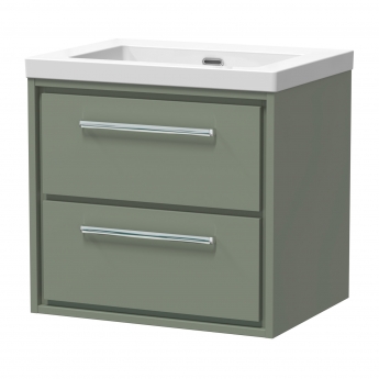 Hudson Reed Lille Wall Hung 2-Drawer Vanity Unit with 0TH Contemporary Basin 600mm Wide - Fern Green | Product Image