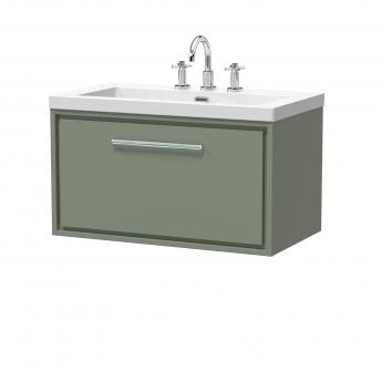 Hudson Reed Lille Wall Hung 1-Drawer Vanity Unit with 3TH Contemporary Basin 800mm Wide - Fern Green | Product Image