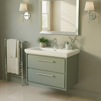 Hudson Reed Lille Wall Hung 2-Drawer Vanity Unit with 3TH Classique Basin 800mm Wide - Fern Green | Product Image