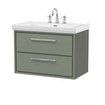 Hudson Reed Lille Wall Hung 2-Drawer Vanity Unit with 3TH Classique Basin 800mm Wide - Fern Green | Product Image