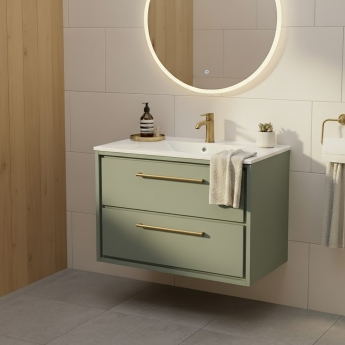 Hudson Reed Lille Wall Hung 2-Drawer Vanity Unit with 1TH Minimalist Basin 800mm Wide - Fern Green | Product Image