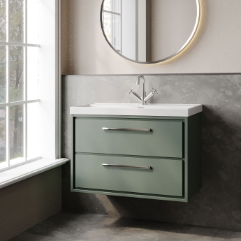Hudson Reed Lille Wall Hung 2-Drawer Vanity Unit with 1TH Thin-Edge Basin 800mm Wide - Fern Green | Product Image