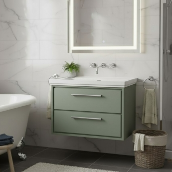 Hudson Reed Lille Wall Hung 2-Drawer Vanity Unit with 0TH Classique Basin 800mm Wide - Fern Green | Product Image