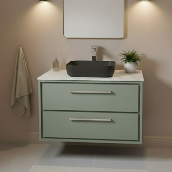 Hudson Reed Lille Wall Hung 2-Drawer Vanity Unit with White Marble Worktop 800mm Wide - Fern Green | Product Image