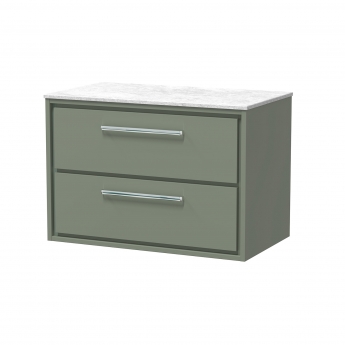 Hudson Reed Lille Wall Hung 2-Drawer Vanity Unit with White Marble Worktop 800mm Wide - Fern Green | Product Image