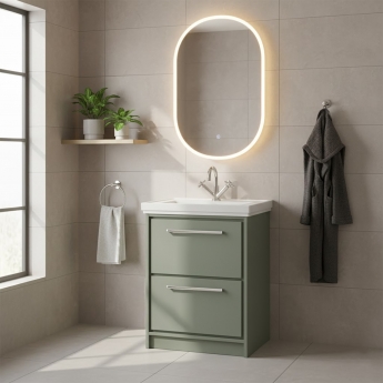 Hudson Reed Lille Floor Standing 2-Drawer Vanity Unit with 1TH Classique Basin 600mm Wide - Fern Green | Product Image