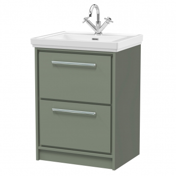 Hudson Reed Lille Floor Standing 2-Drawer Vanity Unit with 1TH Classique Basin 600mm Wide - Fern Green | Product Image
