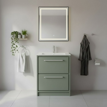 Hudson Reed Lille Floor Standing 2-Drawer Vanity Unit with 1TH Minimalist Basin 600mm Wide - Fern Green | Product Image
