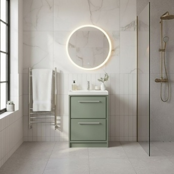 Hudson Reed Lille Floor Standing 2-Drawer Vanity Unit with 1TH Thin-Edge Basin 600mm Wide - Fern Green | Product Image
