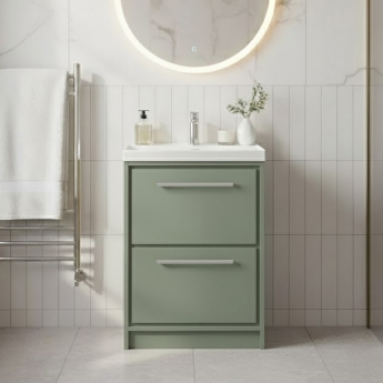 Hudson Reed Lille Floor Standing 2-Drawer Vanity Unit with 1TH Thin-Edge Basin 600mm Wide - Fern Green | Product Image