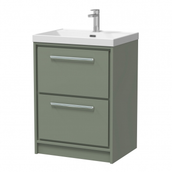 Hudson Reed Lille Floor Standing 2-Drawer Vanity Unit with 1TH Thin-Edge Basin 600mm Wide - Fern Green | Product Image