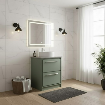 Hudson Reed Lille Floor Standing 2-Drawer Vanity Unit with Grey Marble Worktop 600mm Wide - Fern Green | Product Image