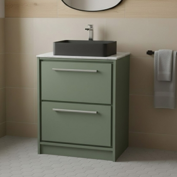 Hudson Reed Lille Floor Standing 2-Drawer Vanity Unit with Grey Marble Worktop 600mm Wide - Fern Green | Product Image