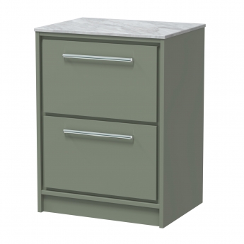 Hudson Reed Lille Floor Standing 2-Drawer Vanity Unit with Grey Marble Worktop 600mm Wide - Fern Green | Product Image