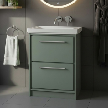 Hudson Reed Lille Floor Standing 2-Drawer Vanity Unit with 0TH Classique Basin 600mm Wide - Fern Green | Product Image