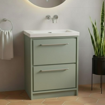 Hudson Reed Lille Floor Standing 2-Drawer Vanity Unit with 0TH Contemporary Basin 600mm Wide - Fern Green | Product Image