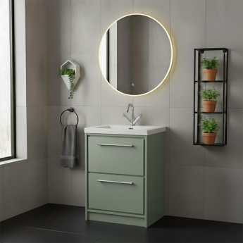 Hudson Reed Lille Floor Standing 2-Drawer Vanity Unit with 1TH Contemporary Basin 600mm Wide - Fern Green | Product Image