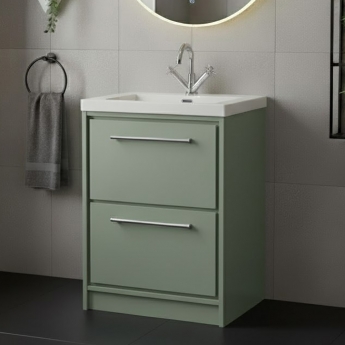 Hudson Reed Lille Floor Standing 2-Drawer Vanity Unit with 1TH Contemporary Basin 600mm Wide - Fern Green | Product Image