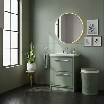 Hudson Reed Lille Floor Standing 2-Drawer Vanity Unit with 3TH Contemporary Basin 600mm Wide - Fern Green