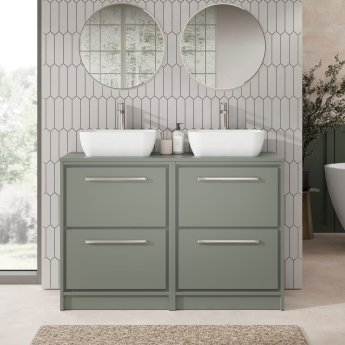 Hudson Reed Lille Floor Standing 4-Drawer Vanity Unit with Worktop 1200mm Wide - Fern Green | Product Image