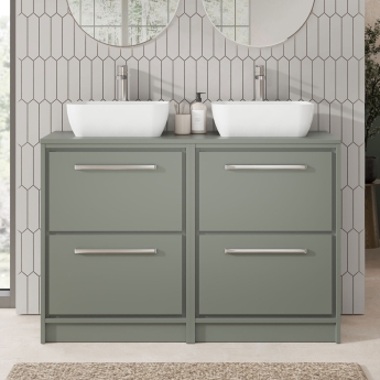 Hudson Reed Lille Floor Standing 4-Drawer Vanity Unit with Worktop 1200mm Wide - Fern Green | Product Image