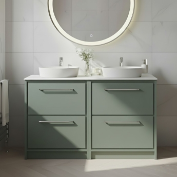 Hudson Reed Lille Floor Standing 4-Drawer Vanity Unit with White Marble Worktop 1200mm Wide - Fern Green | Product Image