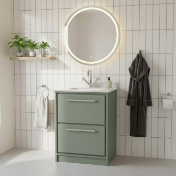 Hudson Reed Lille Floor Standing 2-Drawer Vanity Unit with White Marble Worktop Basin 600mm Wide - Fern Green | Product Image