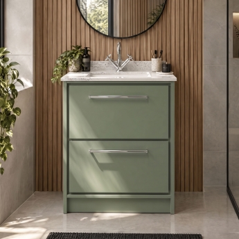 Hudson Reed Lille Floor Standing 2-Drawer Vanity Unit with White Marble Worktop Basin 600mm Wide - Fern Green | Product Image