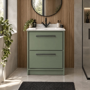 Hudson Reed Lille Floor Standing 2-Drawer Vanity Unit with White Marble Worktop Basin 600mm Wide - Fern Green | Product Image