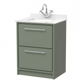 Hudson Reed Lille Floor Standing 2-Drawer Vanity Unit with White Marble Worktop Basin 600mm Wide - Fern Green | Product Image