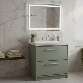 Hudson Reed Lille Floor Standing 2-Drawer Vanity Unit with 3TH Classique Basin 800mm Wide - Fern Green | Product Image