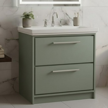 Hudson Reed Lille Floor Standing 2-Drawer Vanity Unit with 3TH Classique Basin 800mm Wide - Fern Green | Product Image