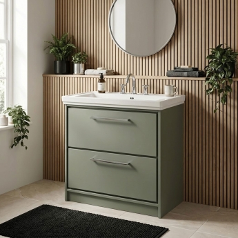 Hudson Reed Lille Floor Standing 2-Drawer Vanity Unit with 3TH Classique Basin 800mm Wide - Fern Green | Product Image
