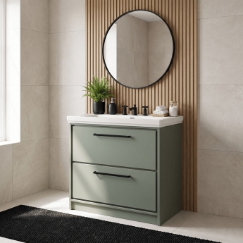 Hudson Reed Lille Floor Standing 2-Drawer Vanity Unit with 3TH Classique Basin 800mm Wide - Fern Green | Product Image