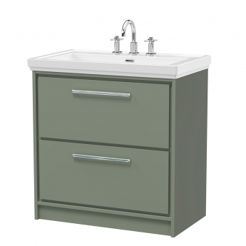 Hudson Reed Lille Floor Standing 2-Drawer Vanity Unit with 3TH Classique Basin 800mm Wide - Fern Green | Product Image