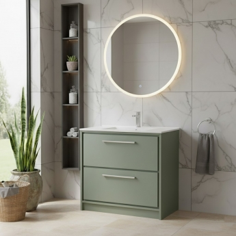 Hudson Reed Lille Floor Standing 2-Drawer Vanity Unit with 1TH Minimalist Basin 800mm Wide - Fern Green | Product Image