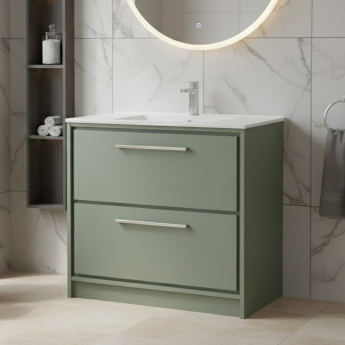 Hudson Reed Lille Floor Standing 2-Drawer Vanity Unit with 1TH Minimalist Basin 800mm Wide - Fern Green | Product Image