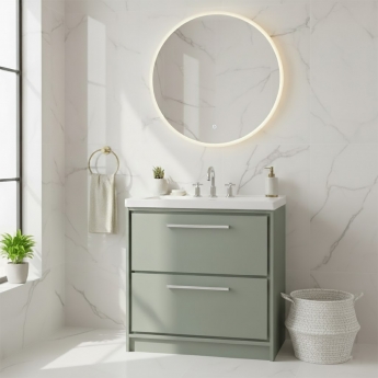 Hudson Reed Lille Floor Standing 2-Drawer Vanity Unit with 3TH Contemporary Basin 800mm Wide - Fern Green | Product Image