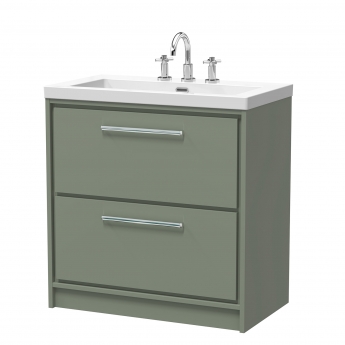 Hudson Reed Lille Floor Standing 2-Drawer Vanity Unit with 3TH Contemporary Basin 800mm Wide - Fern Green | Product Image