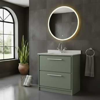 Hudson Reed Lille Floor Standing 2-Drawer Vanity Unit with White Marble Worktop Basin 800mm Wide - Fern Green | Product Image