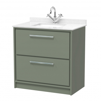 Hudson Reed Lille Floor Standing 2-Drawer Vanity Unit with White Marble Worktop Basin 800mm Wide - Fern Green | Product Image
