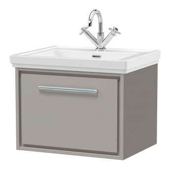 Hudson Reed Lille Wall Hung 1-Drawer Vanity Unit with 1TH Classique Basin 600mm Wide - Pebble Grey | Product Image