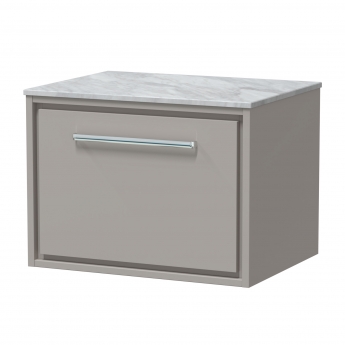 Hudson Reed Lille Wall Hung 1-Drawer Vanity Unit with Grey Marble Worktop 600mm Wide - Pebble Grey | Product Image