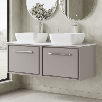 Hudson Reed Lille Wall Hung 2-Drawer Vanity Unit with Grey Marble Worktop 1200mm Wide - Pebble Grey | Product Image