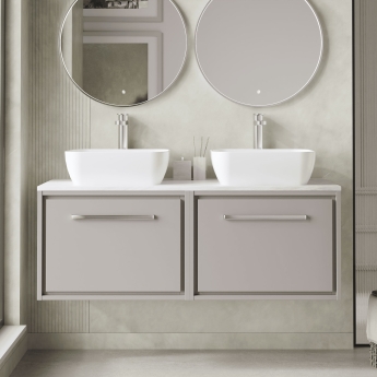Hudson Reed Lille Wall Hung 2-Drawer Vanity Unit with Grey Marble Worktop 1200mm Wide - Pebble Grey | Product Image