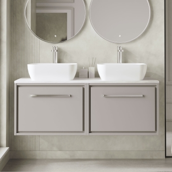Hudson Reed Lille Wall Hung 2-Drawer Vanity Unit with Grey Marble Worktop 1200mm Wide - Pebble Grey | Product Image