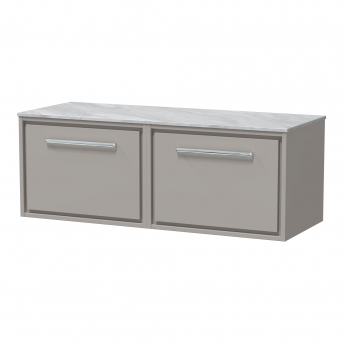 Hudson Reed Lille Wall Hung 2-Drawer Vanity Unit with Grey Marble Worktop 1200mm Wide - Pebble Grey | Product Image